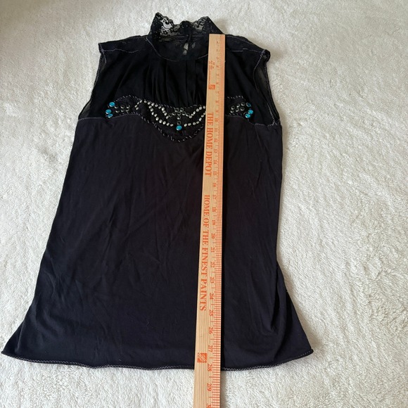 Free People‎ Rhinestone Cowboy Lace Embellished Top Western Wear Women's L Black - Picture 4 of 9